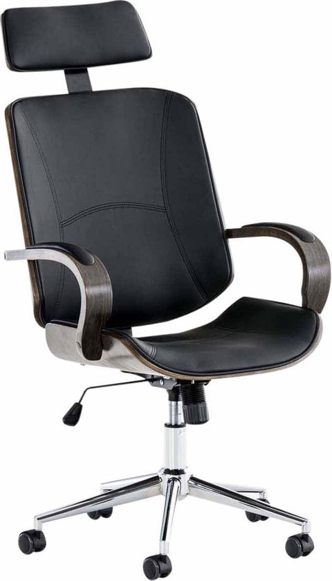 Bureaustoel - Bureaustoel voor volwassenen - Hoofdsteun - Hout - Zwart - 70x70x125 cm
