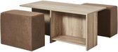 Set van 2 MDF salontafel + 2 Taupe stoffen poefs - B 100 x D 60 x H 41,8 cm - ALICE