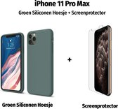 iPhone 11 Pro Max Hoesje Case Siliconen Groen Hoes + Screenprotector Screen Protector Glass