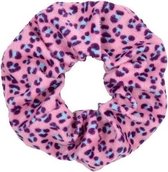Zachte scrunchie/haarwokkel met luipaard/panter print, roze/paars