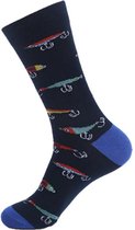 Sokken heren - blauw - zwart - leuke print vis - vissen - 40 -46 - cadeau voor hem - geschenk man - gift