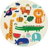Made on Friday - Behangcirkel Animal Zoo  60x60cm-  - Zelfklevend behang met matte textiel uitstraling