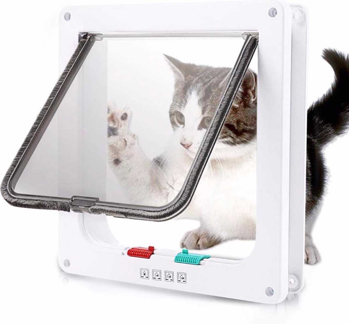 Bol.com Kattenluik - Inclusief Tunnel - 4 Vergendelingsstanden - Wit - 20 x 19 x 5.5 cm - Waterdicht aanbieding