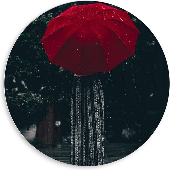 KuijsFotoprint - Schilderij - Meisje Onder Rode Paraplu - Zwart En Rood - 80 X 80 Cm