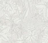 Livingwalls behangpapier tropische bladeren grijs en wit - AS-375201 - 53 cm x 10,05 m