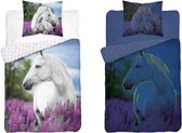 Dekbedovertrek paard 1 persoons 140x200 cm - meisjes dieren paard - glow in the dark dekbedovertrek wit paard lavendel - dekbed jongens slaapkamer dekbedovertrekken