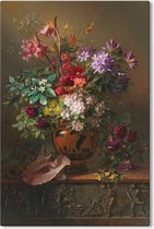 Canvas Schilderij Stilleven met bloemen in een Griekse vaas - Georgius Jacobus Johannes van Os - 60x90 cm