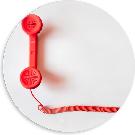 Forex Wandcirkel - Rode Telefoon op Witte Achtergrond - 80x80cm Foto op Wandcirkel (met ophangsysteem)