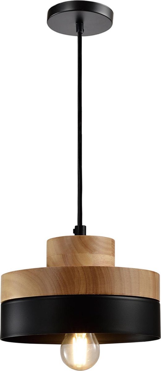 QUVIO Hanglamp rond bruin met zwart - QUV5052L-BLACK