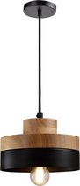 QUVIO Hanglamp Scandinavisch / Plafondlamp / Sfeerlamp / Leeslamp / Eettafellamp / Verlichting / Slaapkamer lamp / Slaapkamer verlichting / Keukenverlichting / Keukenlamp - Rond tweelaags metaal en hout - Diameter 18 cm