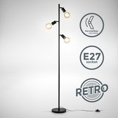 B.K.Licht - Industriële Vloerlamp - voor binnen - voor woonkamer - zwarte staande lamp - staanlamp - metalen leeslamp - draaibar - met 3 lichtpunten - E27 fitting - excl. lichtbronnen