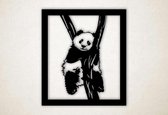 Wanddecoratie - Panda in boom - wandpaneel - XS - 29x25cm - Zwart - muurdecoratie - Line Art