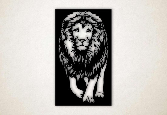 Wanddecoratie - Wandpaneel leeuw tijger - M - 90x53cm - Zwart - muurdecoratie - Line Art