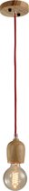 QUVIO Hanglamp retro / Plafondlamp / Sfeerlamp / Leesamp / Eettafellamp / Verlichting / Slaapkamer lamp / Slaapkamer verlichting / Keukenverlichting / Keukenlamp - Houten pendel met rood snoer - Diameter 6 cm