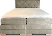 Boxspring Musa compleet, merk Olympic Life, 160 x 210 cm, kaki, 18-delig met luxe ruiten motief hoofdbord - Skaileer Jeep stoffering