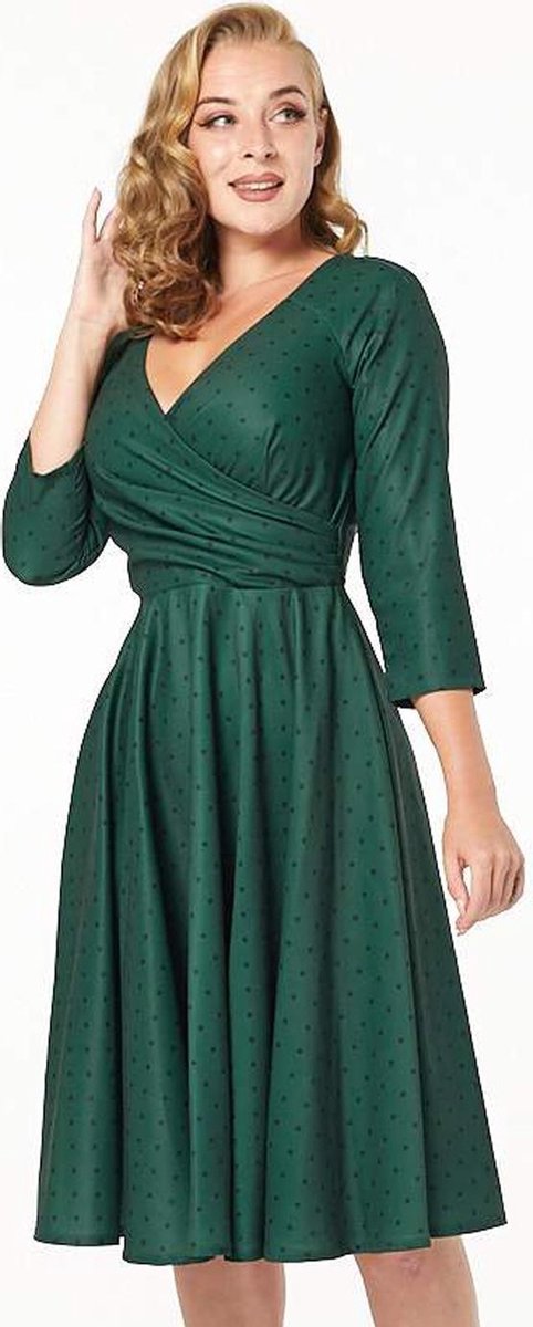 Timeless London Genevieve Polkadot 50 s Swing Jurk Groen bol