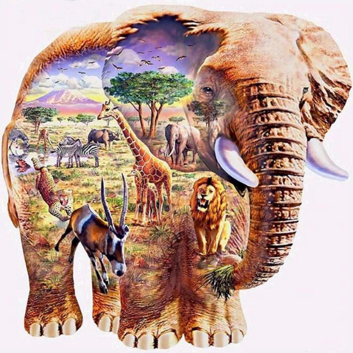 Schilderen op nummer volwassenen, schilderen op nummer kinderen, Olifant safari 40X50
