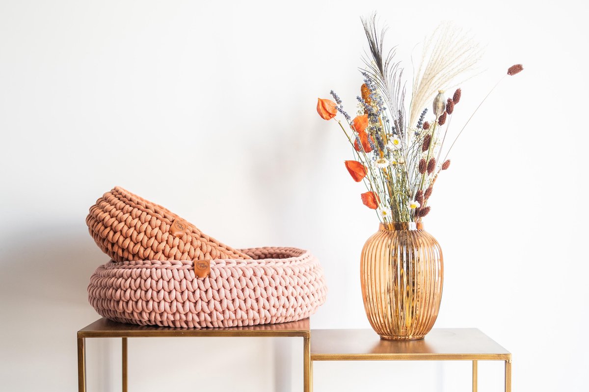 Sunny Baskets - Kattenmand gerecycled katoen handgemaakt terracotta - Maat S 32/34 cm doorsnede