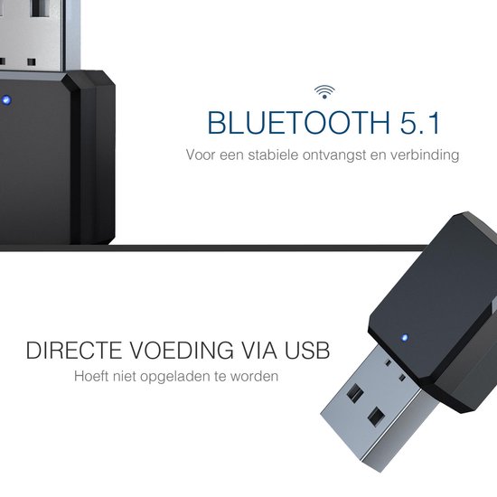 USB Bluetooth 5.1 Ontvanger - Bluetooth 5.1(geschikt voor muziek/bellen) - Ingebouwde microfoon - 10 Meter Bereik - Draadloze Audio Adapter - Bluetooth Receiver - Eye For Solutions