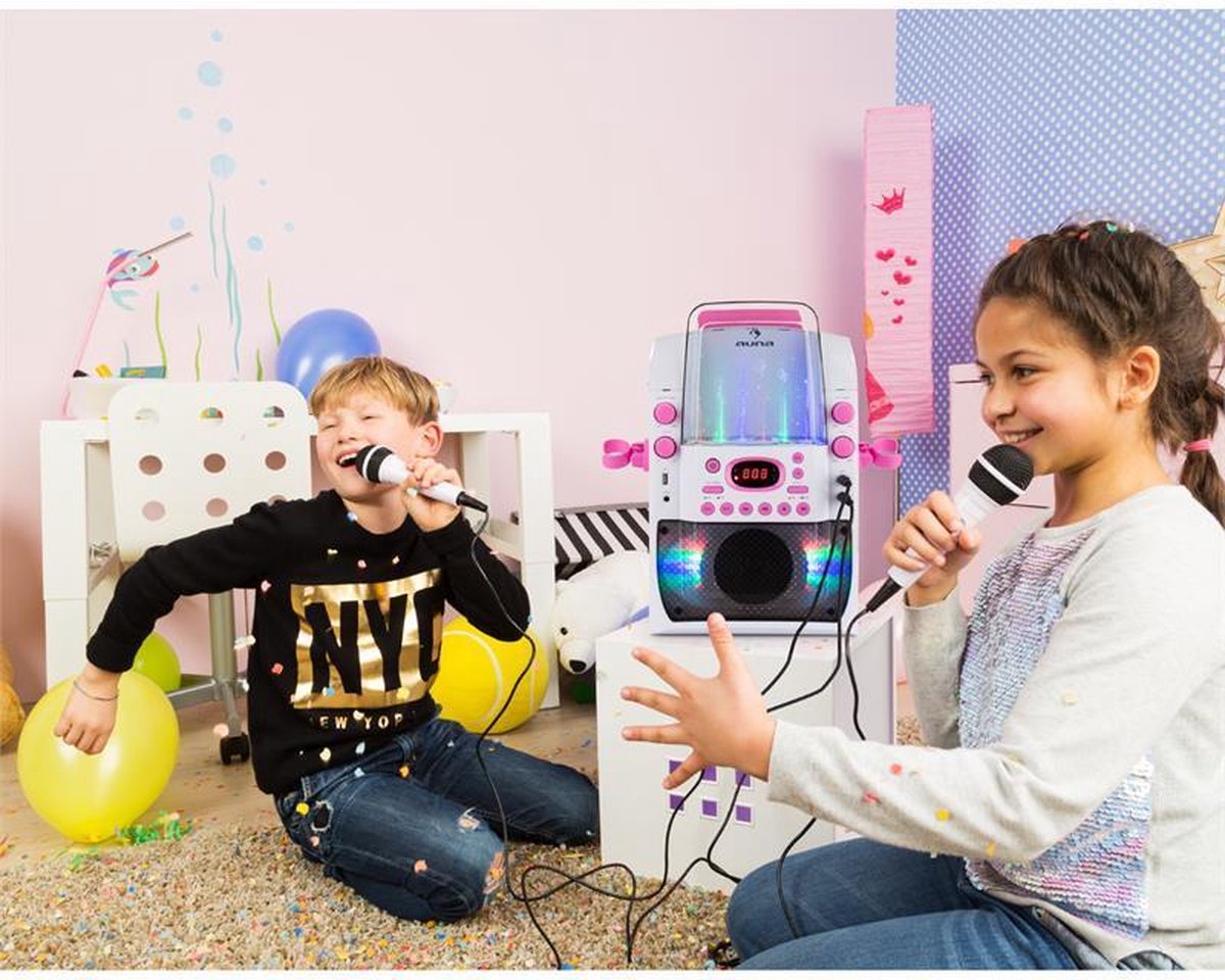 DYNASONIC (Model 15 Bright Pink) Draagbare bluetooth karaoke speaker