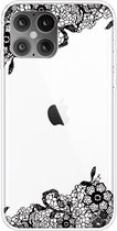 iPhone 12 Pro Max - hoes, cover, case - TPU - Bloemen zwart