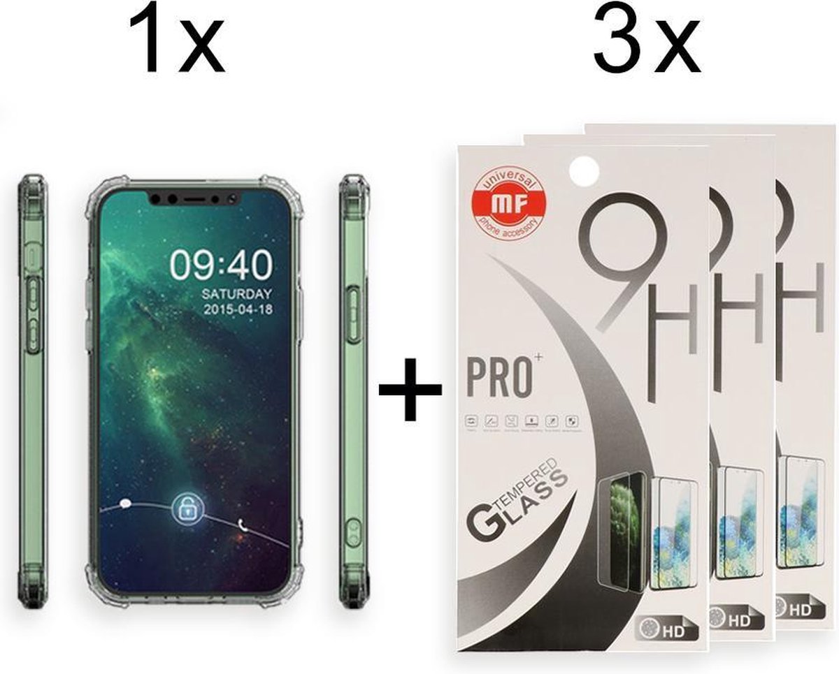 iPhone 11 Pro Max Hoesje en 3 X iPhone 11 Pro Max Screenprotector - iPhone 11 Pro Max Hoesje Transparant Shock Proof Case + 3 X Screen Protector Glas