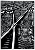 Dibond - Wisselend Treinspoor ( Zwart Wit)  - 40x60cm Foto op Aluminium (Met Ophangsysteem)