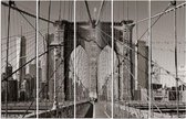 Schilderij , Zicht op Brooklyn Bridge  , Zwart grijs ,4 maten , 5 luik , wanddecoratie , Premium print , XXL