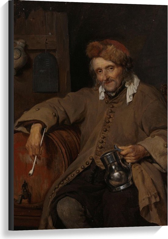 Canvas  - Oude meesters - De oude drinker, Gabriël Metsu, ca. 1661 - ca. 1663 - 60x90cm Foto op Canvas Schilderij (Wanddecoratie op Canvas)