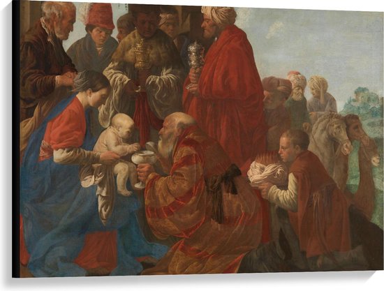 Canvas  - Oude Meesters - De aanbidding der koningen, Hendrick ter Brugghen - 100x75cm Foto op Canvas Schilderij (Wanddecoratie op Canvas)
