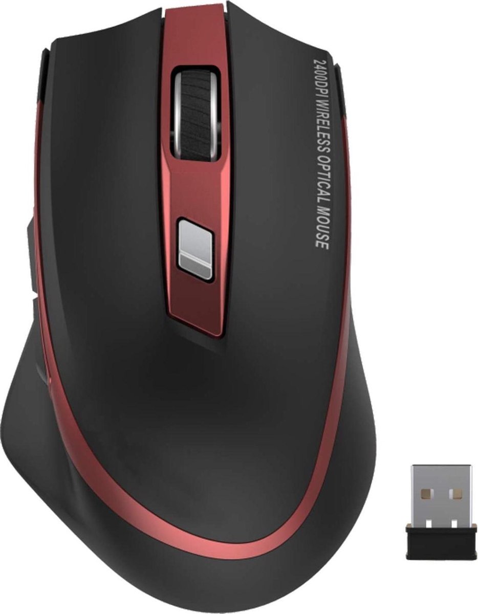 MoKo G-530-C ergonomische 2.4G draadloze muis met nano-USB-ontvanger, 5 instelbare DPI-niveaus en 6 knoppen voor laptop, computer, notebook rood