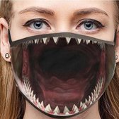Masque buccal de drôles de dents - requin - bouche de requin - masques buccaux réutilisables - masques buccaux - lavable - masque buccal non médical - polyester - adapté aux transports en commun - réutilisable - réutilisable - lavable
