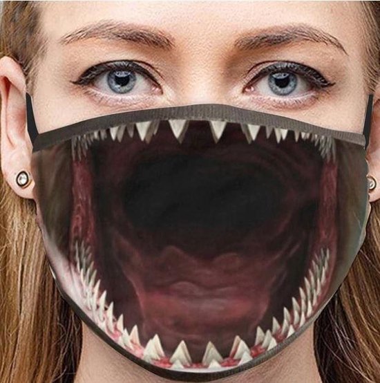 Grappig tanden mondkapje - haai - haaienbek - herbruikbare mondkapjes - mondmaskers | bol.com