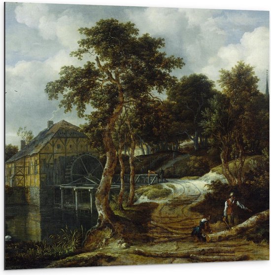 Dibond - Oude Meesters - Landschap met watermolen, Jacob Isaacksz van Ruisdael - 100x100cm Foto op Aluminium (Met Ophangsysteem)