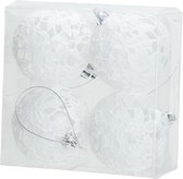 DENTELLE KERSTBALLEN SET 4 STUKS | KERSTVERSIERING | WIT | D8 CM | KUNSTSTOF