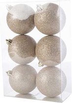 KERSTBALLEN SET 6 STUKS | KERSTVERSIERING | GLITTER CHAMPAGNE | D8 CM | IN PVC BOX