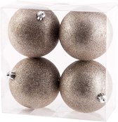 KERSTBALLEN SET 4 STUKS | KERSTVERSIERING | GLITTER CHAMPAGNE | D10 CM | KUNSTSTOF