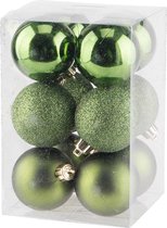 KERSTBALLEN SET 12 STUKS | KERSTVERSIERING | MIX GROEN | D6 CM | KUNSTSTOF