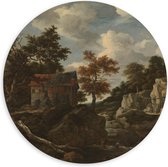 Dibond Wandcirkel - Oude Meesters - Rotsachtig landschap, Jacob Isaacksz van Ruisdael - 120x120cm Foto op Aluminium Wandcirkel (met ophangsysteem)