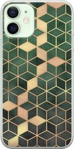 iPhone 12 mini hoesje siliconen - Groen kubus - Soft Case Telefoonhoesje - Print / Illustratie - Transparant, Groen