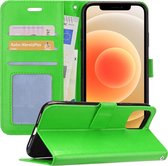 Hoes voor iPhone 12 Hoesje Bookcase Wallet Case Lederlook Hoes Cover - Groen