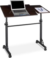 Relaxdays Laptoptafel XXL - verstelbaar - laptopstandaard - op wieltjes - hout - katheder - zwart