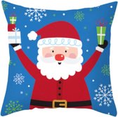 Kerst Kussenhoes - Kerst Decoratie - Kussenhoes Kerst - Kerst kussensloop 45x45 cm - Blauw Kerstman