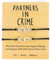 Vriendschaparmand - Partner in crime armband - 2 stuks - BFF - beste frienden - vrienden - zwart - hanger handboeien