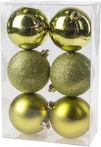 KERSTBALLEN SET 6 STUKS | KERSTVERSIERING | MIX GROEN | D8 CM | KUNSTSTOF | MAT GLITTER BLINKEND
