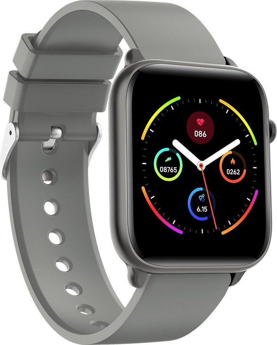 Belesy® Pro - Smartwatch Dames - Smartwatch Heren - Horloge - 1.3 inch - Kleurenscherm - Full Touch - Stappenteller - Grijs - Siliconen - Moederdag