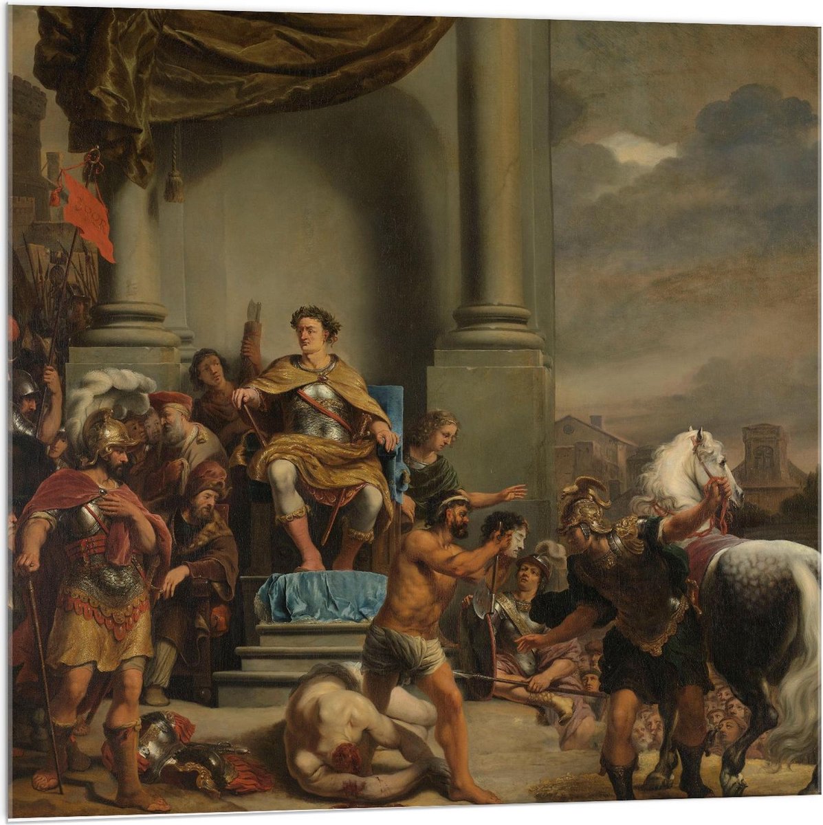 KuijsFotoprint Acrylglas - Oude Meesters - Titus Manlius laat zijn zoon onthoofden, Ferdinand Bol - 100x100cm Foto op Acrylglas (Wanddecoratie op Acrylglas) Rood