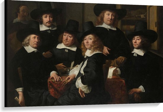 Canvas  - Oude Meesters - Zes regenten en de bode van het Nieuwe Zijds Huiszittenhuis te Amsterdam, 1657, Ferdinand Bol, 1657 - 120x80cm Foto op Canvas Schilderij (Wanddecoratie op Canvas)