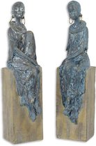 Resin Dames op Hout - Beeld - Set van 2 - 35,4 cm hoog
