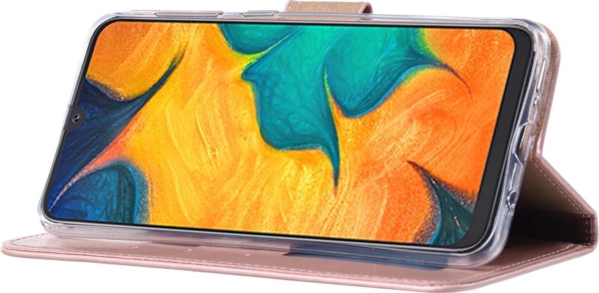 BixB Samsung Galaxy A30S hoesje - bookcase Roze Gold + tempered glas screenprotector